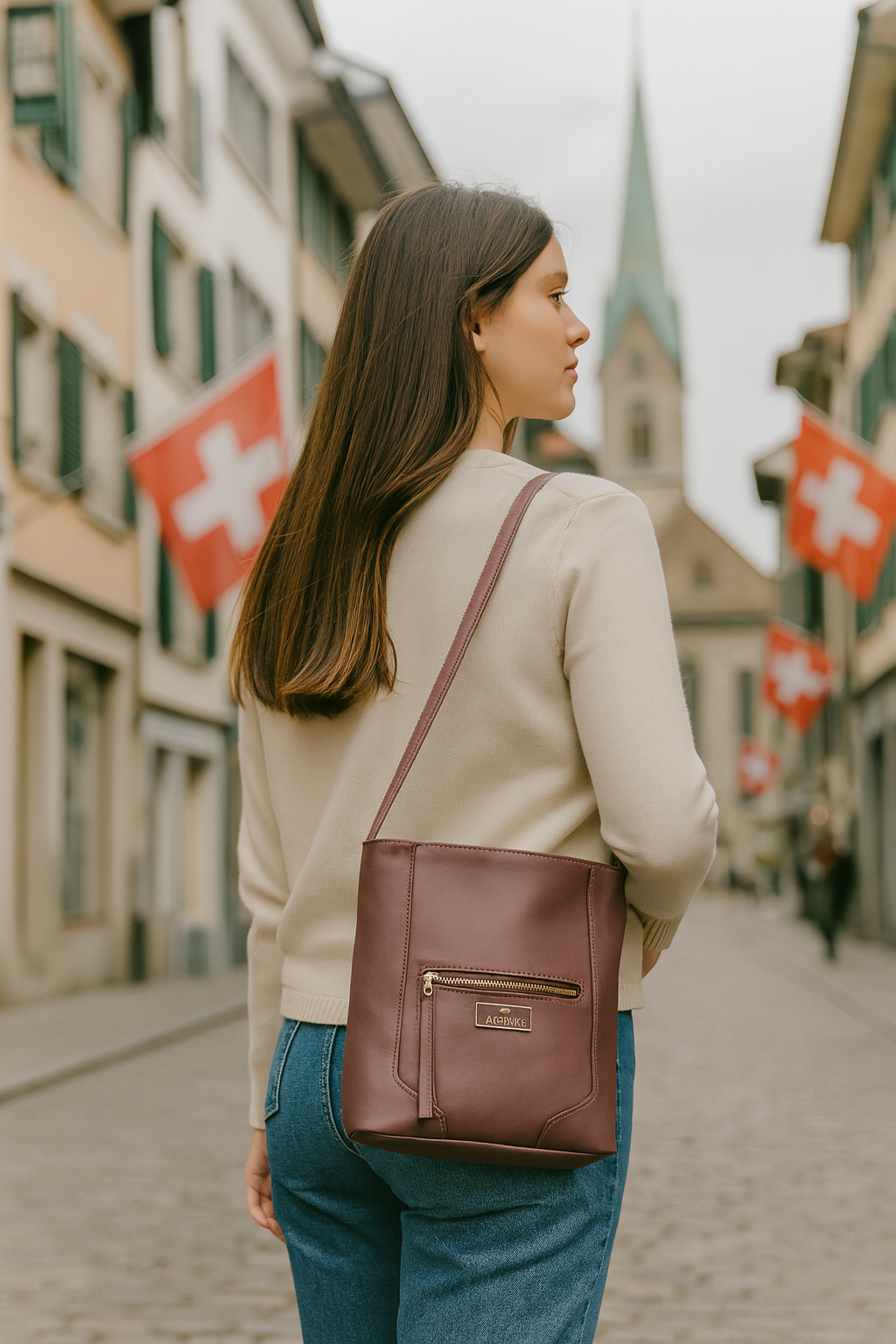 Malvenfarbene Reißverschlusstasche